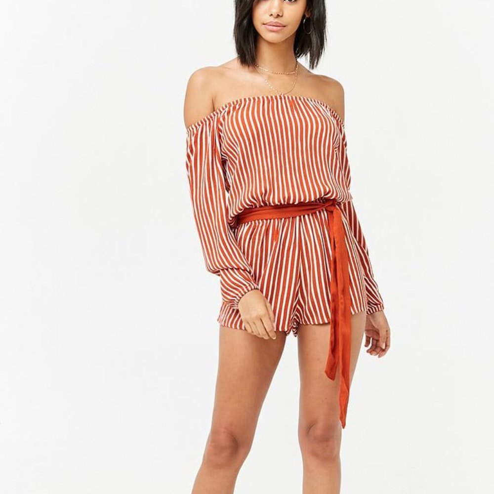 Forever 21 Off the shoulder romper rust/cream